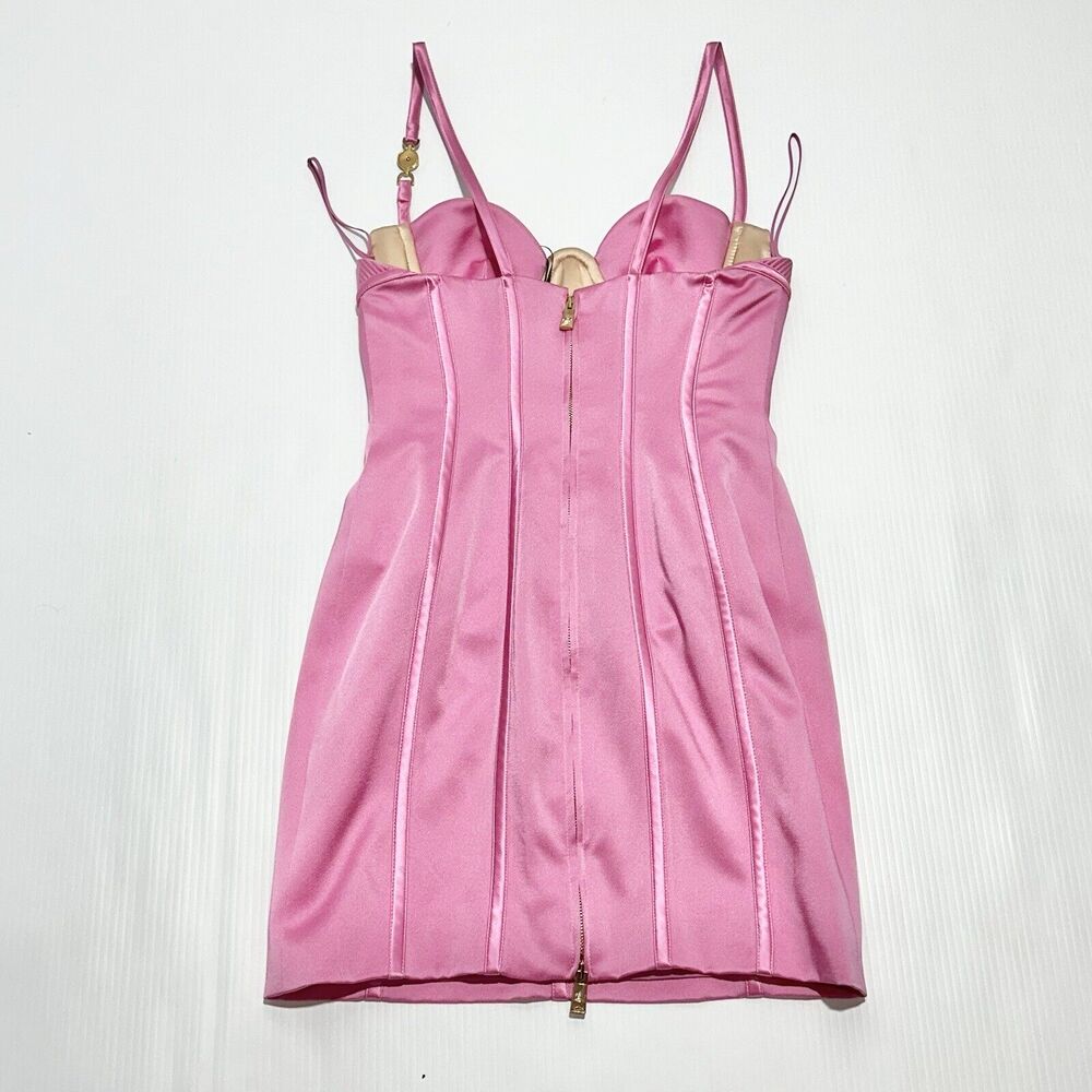 NWT Versace Mini Dress IT 40 US 4 Runway 2022 Medusa Corset Satin Pink $7,395 - Picture 6 of 16